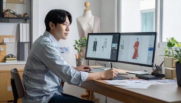 デザイナーズオフィスで働く男性デザイナー デザイナーズオフィスで働く男性デザイナーの写真