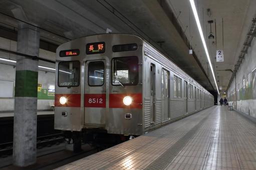長野電鉄、市役所前駅、ホーム 長野電鉄,長電,市役所前駅の写真素材