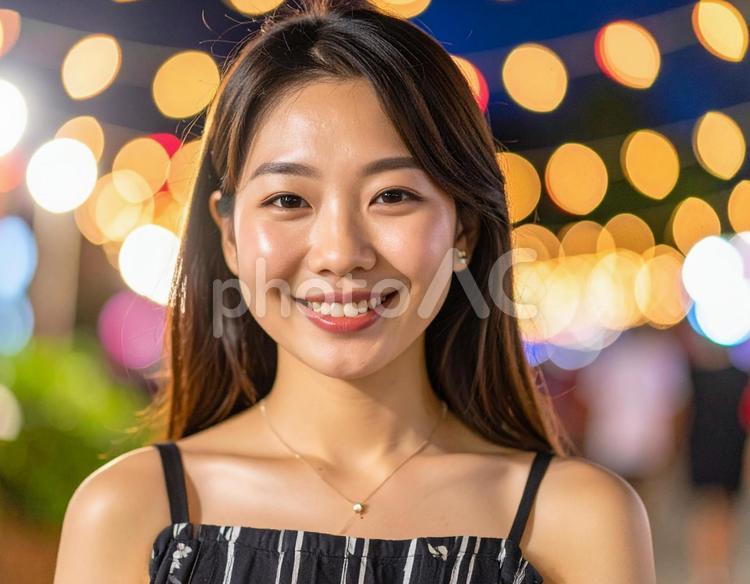 美女と夜の祭りの雰囲気 ai生成,女性,美女の写真素材