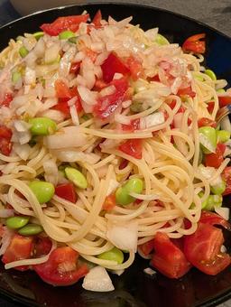 トマトと枝豆の冷製パスタ トマトと枝豆の冷製パスタ トマト,枝豆,冷製の写真素材