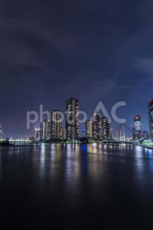 東京永代橋からの夜景 東京,夜景,都市夜景の写真素材