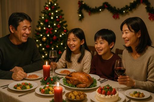 家族でクリスマス食卓 家族でクリスマス食卓の写真
