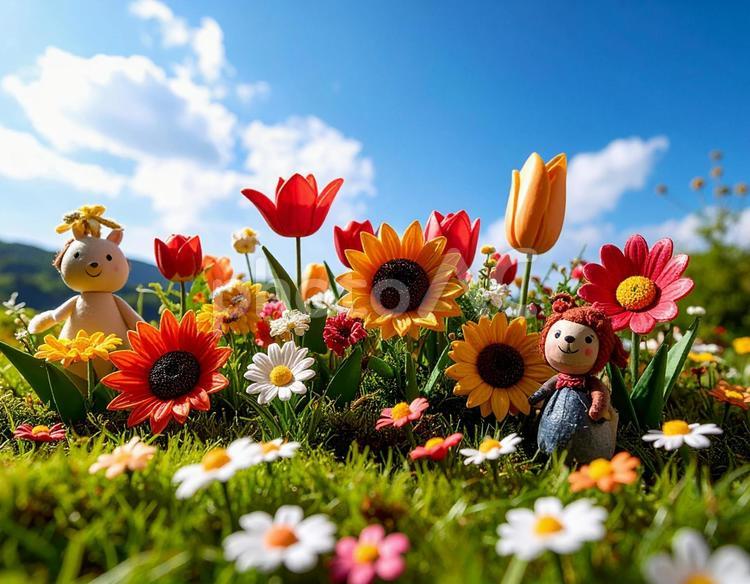 花と人形のミニチュア 人形,ドール,フラワーの写真素材