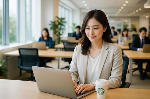 オフィスで仕事をする営業職の女性 オフィスで仕事をする営業職の女性の写真