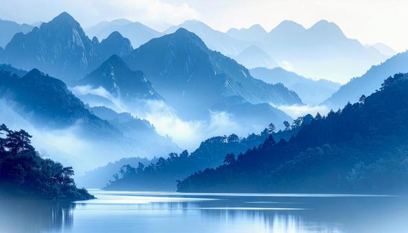 青色と白色の山々の風景 青色と白色の山々の風景の写真
