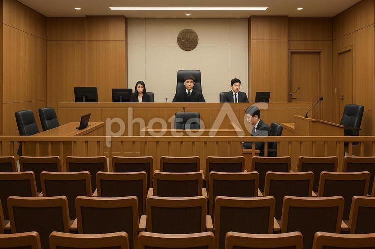 傍聴席に人が入る前の裁判所内 裁判所,裁判,判決の写真素材