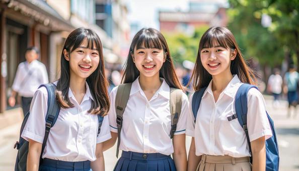 女学生仲良し3人組_街_B 女学生仲良し3人組_街_Bの写真