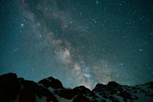 穂高連峰と天の川② アルプス,星空,雪山の写真素材