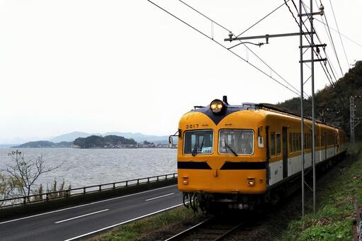 一畑電鉄3000系の走行 3000系,電鉄列車,地方鉄道の写真素材