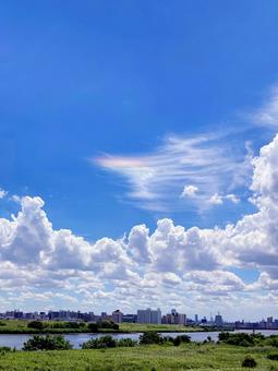 夏空 夏空 夏空,彩雲,雲の写真素材