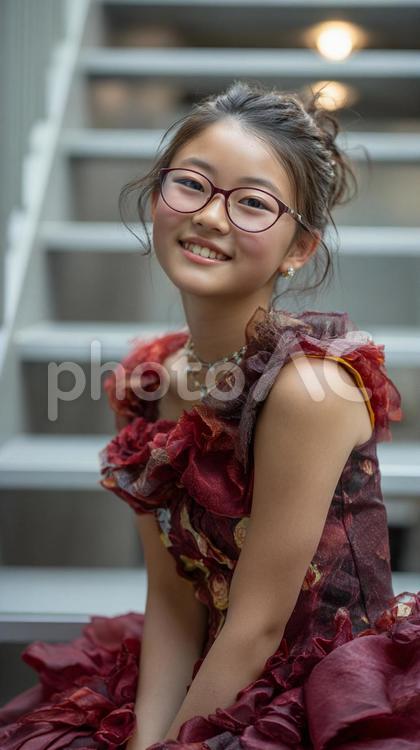 メガネをかけた女の子のポートレート2 メガネ,女の子,子供の写真素材