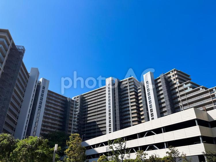快晴の日の大規模マンションのイメージ 高層マンション,マンション,分譲マンションの写真素材