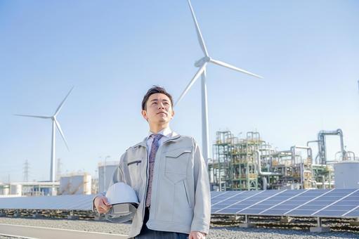 エネルギー産業とビジネスマン エネルギー産業とビジネスマン ソーラー,風力,発電の写真素材