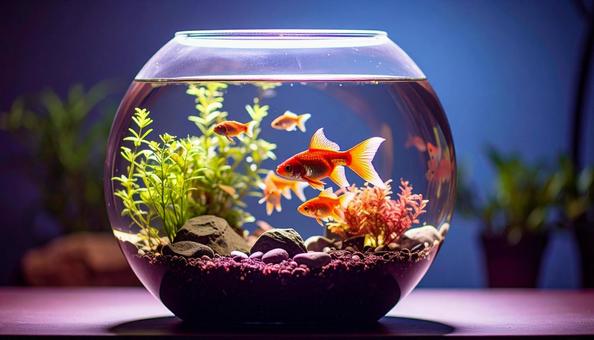 金魚が泳ぎ水草が浮かぶ水槽 金魚が泳ぎ水草が浮かぶ水槽の写真