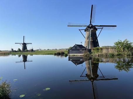 キンデルダイク＝エルスハウトの風車網 キンデルダイク,風車,オランダの写真素材