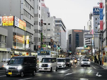 夕方の静岡市葵区御幸通り2 御幸通り,御幸町,静岡市の写真素材