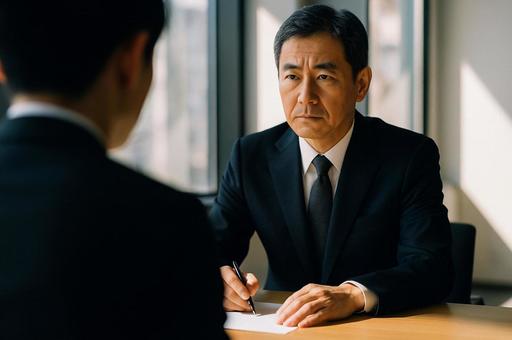 応募者を見つめる面接官 応募者を見つめる面接官の写真