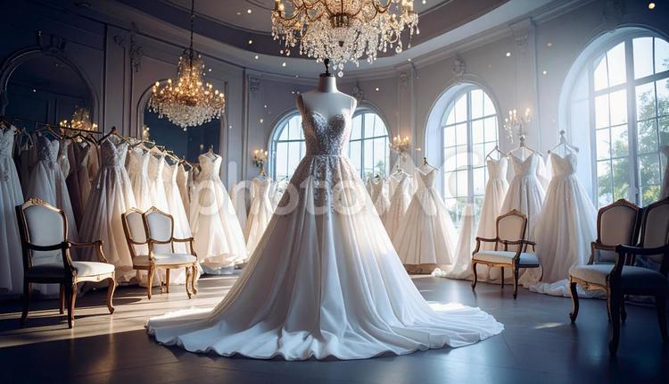 ウェディングドレスがかかる結婚式場の控室 ドレス,ウェディングドレス,純白の写真素材