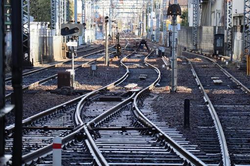 線路のレールのある風景 線路のレールのある風景 線路,レール,風景の写真素材