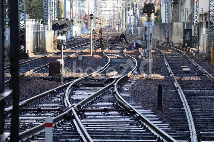 線路のレールのある風景 線路,レール,風景の写真素材