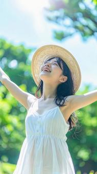 健康的な女性深呼吸 健康的な女性深呼吸の写真