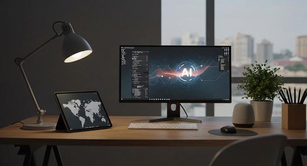 マルチスクリーン AIアシスタントデスク マルチスクリーン AIアシスタントデスクの写真