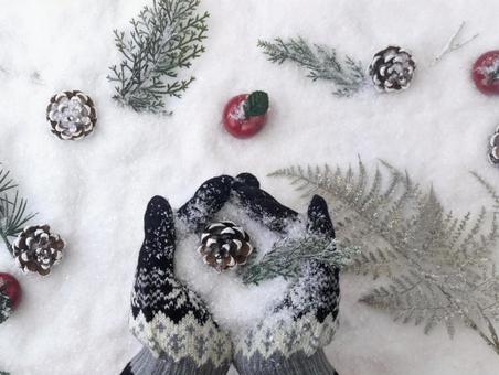 冬イメージ（冬到来）松ぼっくり 冬,冬到来,雪の写真素材