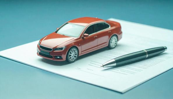 車購入イメージ 車のミニチュアと契約書 車購入イメージ 車のミニチュアと契約書の写真
