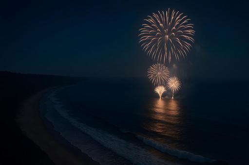 夜の浜辺の花火 夜の浜辺の花火の写真