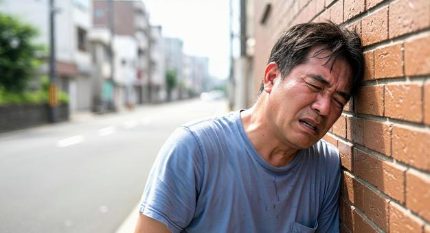 熱中症で倒れる男性の写真