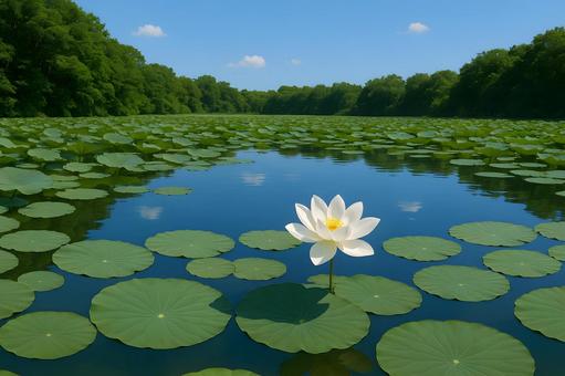 水面に咲く蓮の花の写真