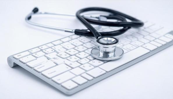 聴診器とパソコン 聴診器とパソコンの写真