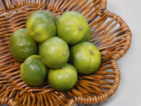 シークワーサー＊ザル シークヮーサー,柑橘類,ヒラミレモンの写真素材