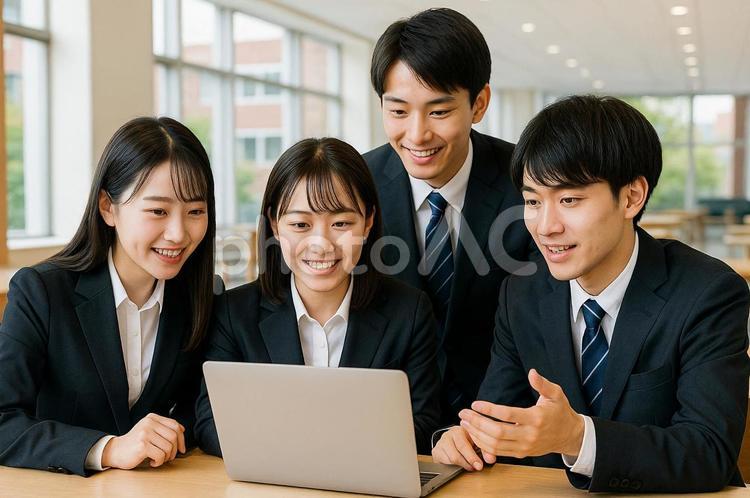 就職活動の情報収集をする学生たち 就職,就活,大学生の写真素材