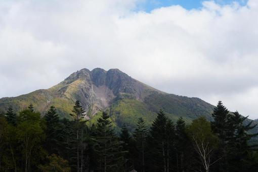 森の奥に臨む山 森の奥に臨む山の写真