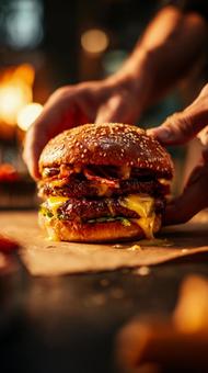 ハンバーガーとつくる手 ハンバーガーとつくる手の写真
