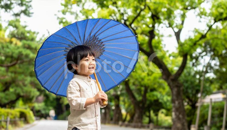 雨上がりの公園で傘を持って公園で散歩する 雨上がり,公園デビュー,傘の写真素材