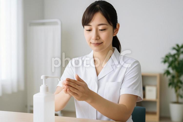 医療スタッフの手指消毒 手指消毒,医療,看護師の写真素材