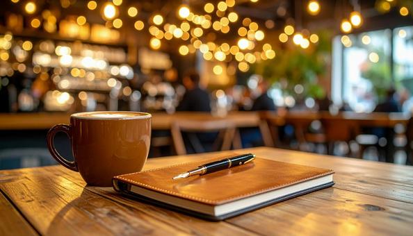 アンティークなカフェ 手帳とコーヒー アンティークなカフェ 手帳とコーヒーの写真