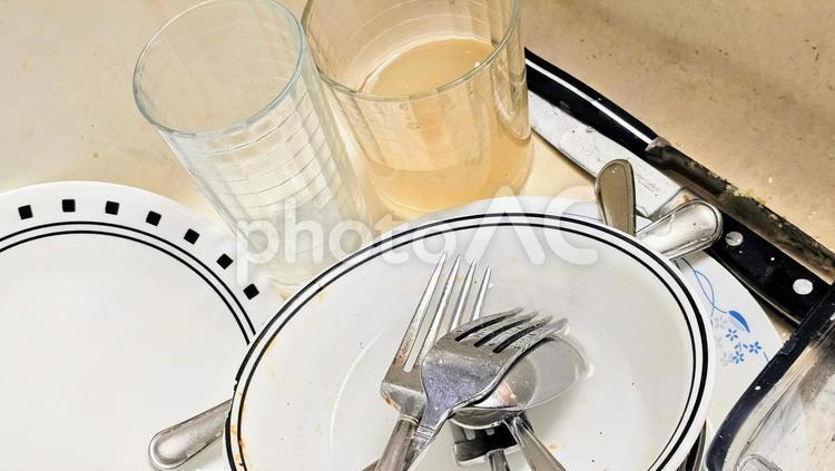 キッチンの洗い物 食器,洗い物,食器洗いの写真素材