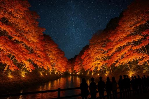 紅葉と星空 紅葉と星空の写真