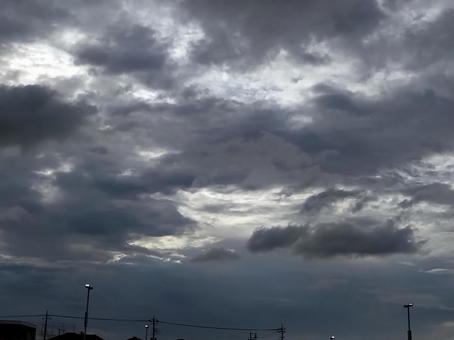Photo, sakura furusato square, dark clouds, sky, 