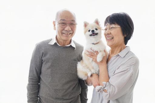 ペットを飼う高齢者夫婦 老夫婦,高齢者,愛するの写真素材
