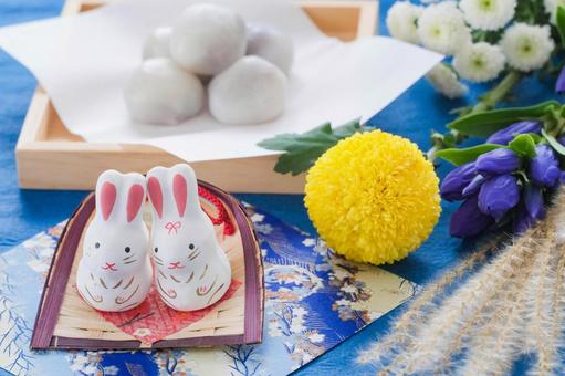 お月見のイメージ素材 お月見,うさぎ,団子の写真素材