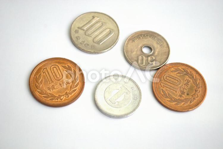 白背景に日本の硬貨 硬貨,コイン,スペースの写真素材