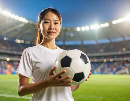 スタジアムに立つサッカー選手のイメージ スタジアムに立つサッカー選手のイメージの写真