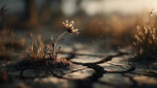 砂漠のような風景に咲く希望の花 砂漠のような風景に咲く希望の花の写真