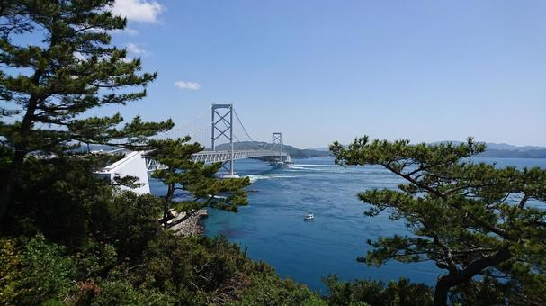 Photo, seto ohashi bridge, seto inland sea, sea, 