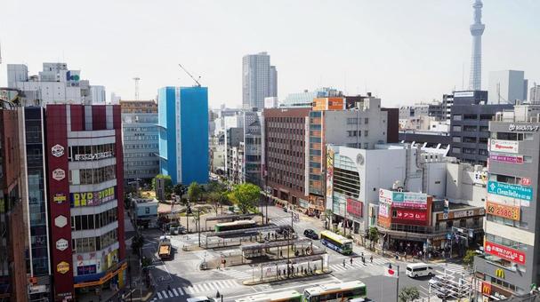 高所からの観た亀戸駅前&東京スカイツリー 高所からの観た亀戸駅前&東京スカイツリー 亀戸駅,駅前,東京スカイツリーの写真素材