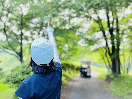 ゴルフ場を歩く女性の後ろ姿 ゴルフ場を歩く女性の後ろ姿 ゴルフ,女性,ゴルファーの写真素材